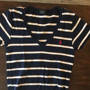 Navy and White striped V neck from Polo size small